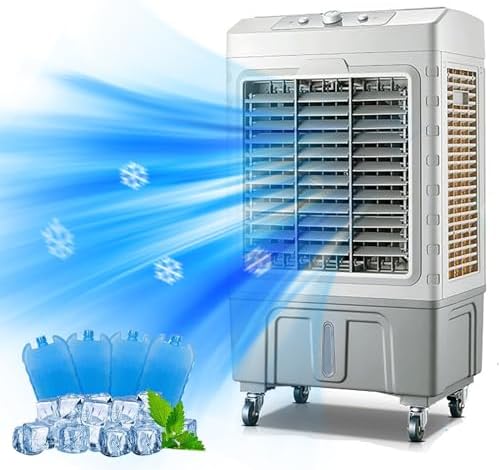 GENERIC Refroidisseur D'air évaporatif Industriel, Ventilateur De Refroidissement De Marais De Capacité 60L Avec 3 Vitesses Et Roulettes Pour Les Grands Espaces Extérieurs Intérieurs, Unité De Refroidissement
