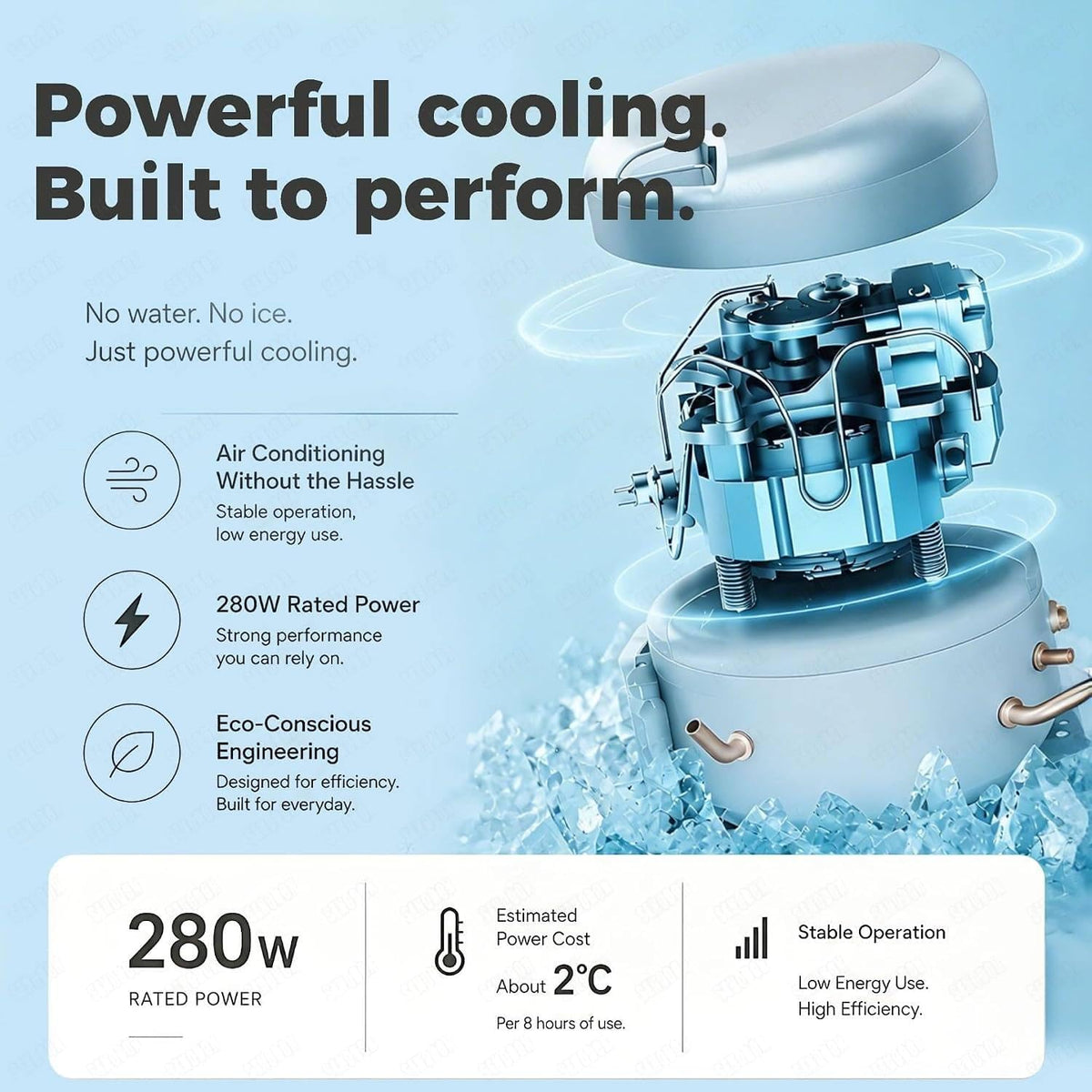 Climatiseur Mobile 2700 BTU, 280 W Basse Consommation | Vrai Compresseur Sans Eau Ni Glace, Refroidissement Rapide, Bruit 45 DB Et Format Compact Pour Dortoir, Bureau Et Caravane