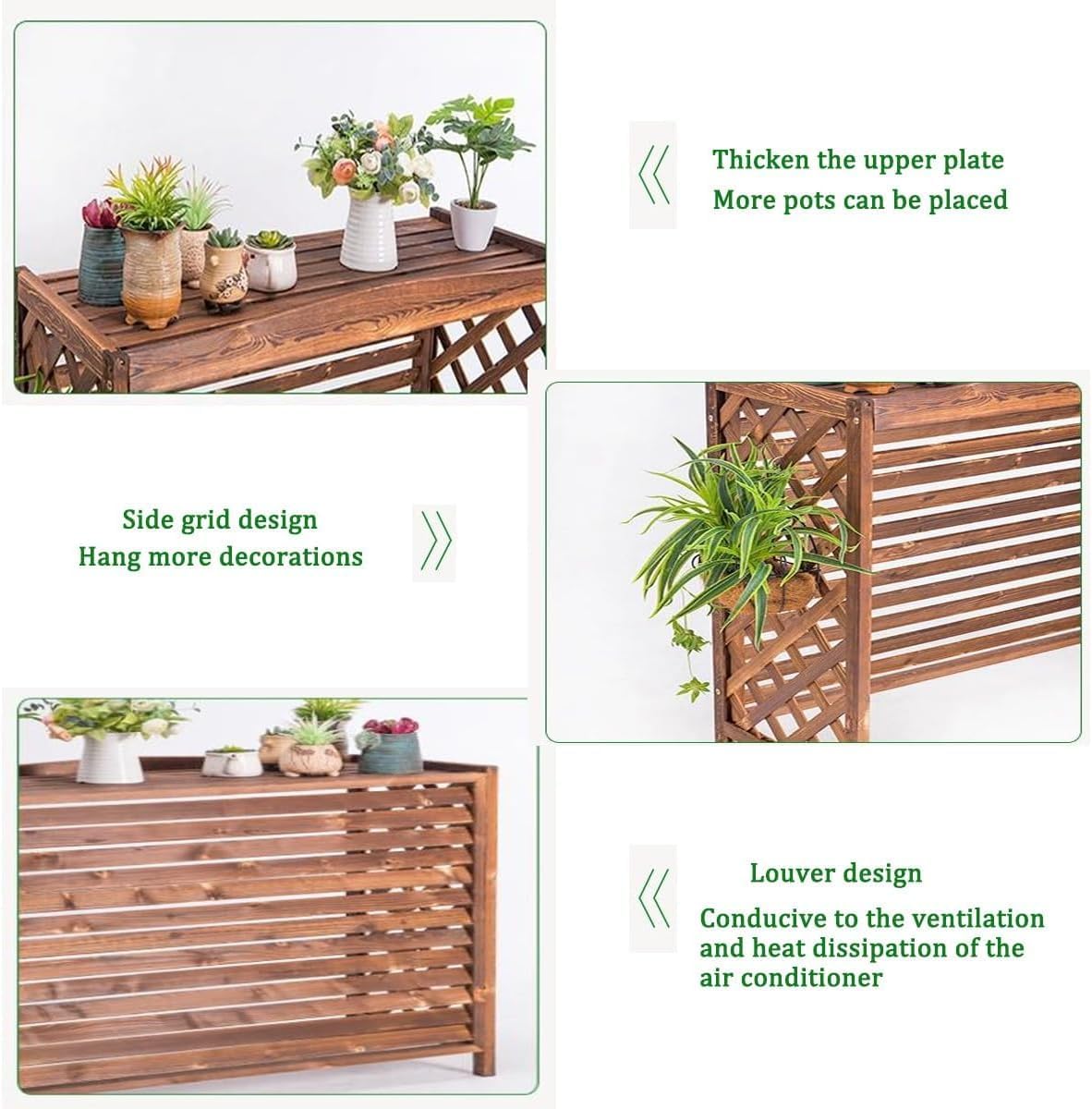 GENERIC Housse De Climatiseur En Bois Massif Blanc Avec Support De Fleurs - 105 X 47 X 100 Cm - Parfait Pour La Décoration D'intérieur Et L'efficacité énergétique