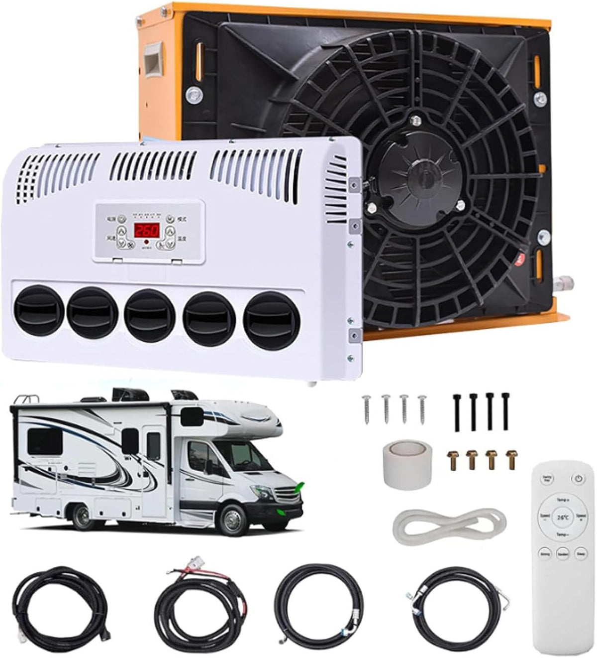 GENERIC Kit De Climatiseur Pour Camping-car, Système Split De Stationnement Avec Volume D'air De 450 M³/h, Refroidissement Rapide Et Silencieux Pour Camions Semi-remorques, Bus Et Caravanes