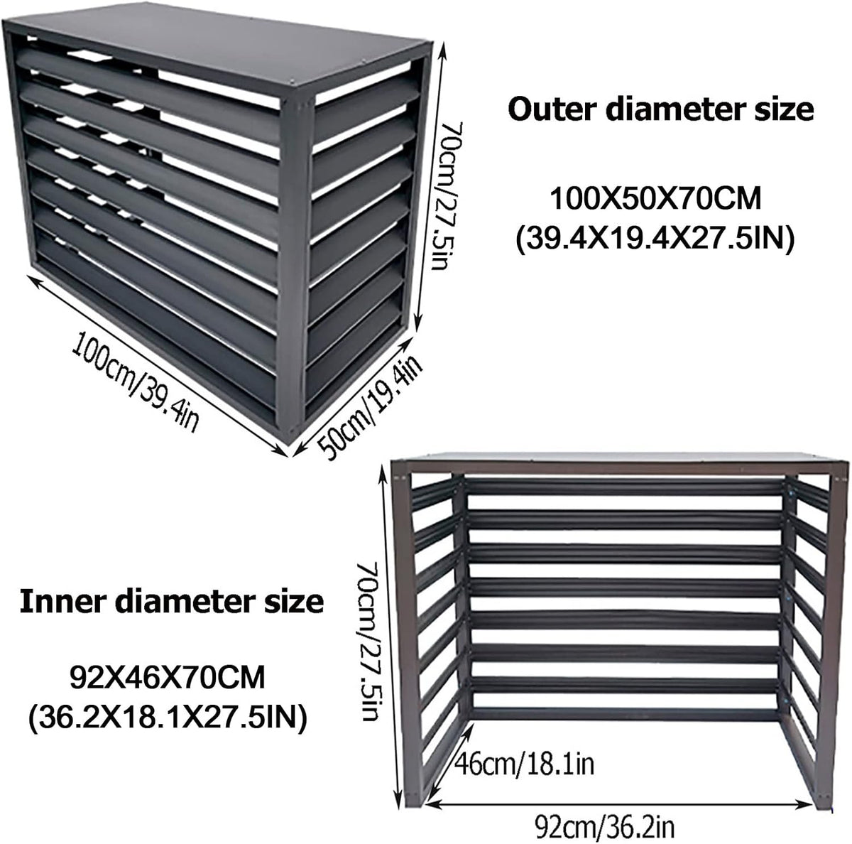 Housse De Climatisation Extérieure Résistante Aux Intempéries Avec Grilles En Aluminium – Élégante Housse De Protection Pour Climatiseur, Clôture D'intimité, Boîtier De Poubelle, Accessoires
