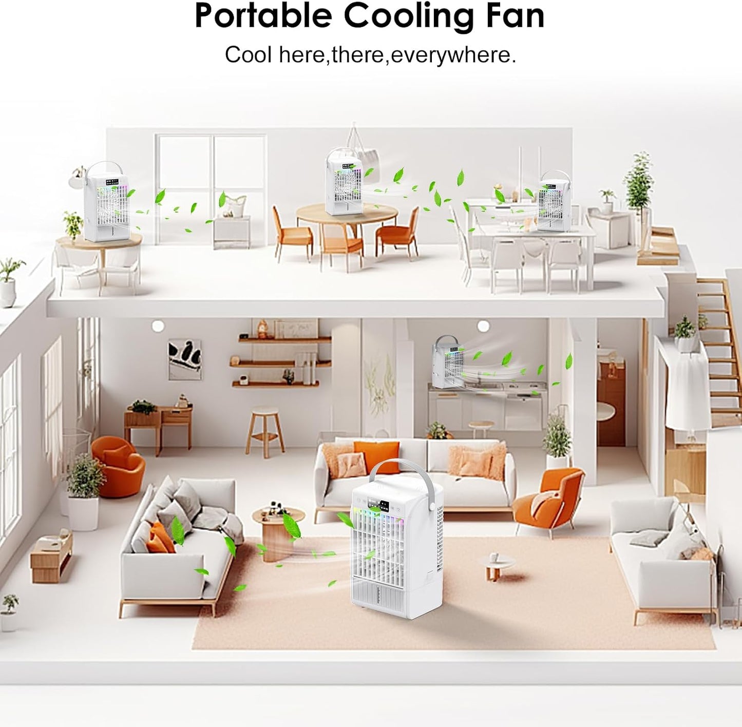 Climatiseur Portable, Refroidisseur D'air Portable De 1500 Ml, 4 Vitesses De Vent Et 2 Modes De Pulvérisation, Ventilateur De Refroidissement Personnel Avec Minuterie De 2 à 6 Heures Et Veilleuse 7