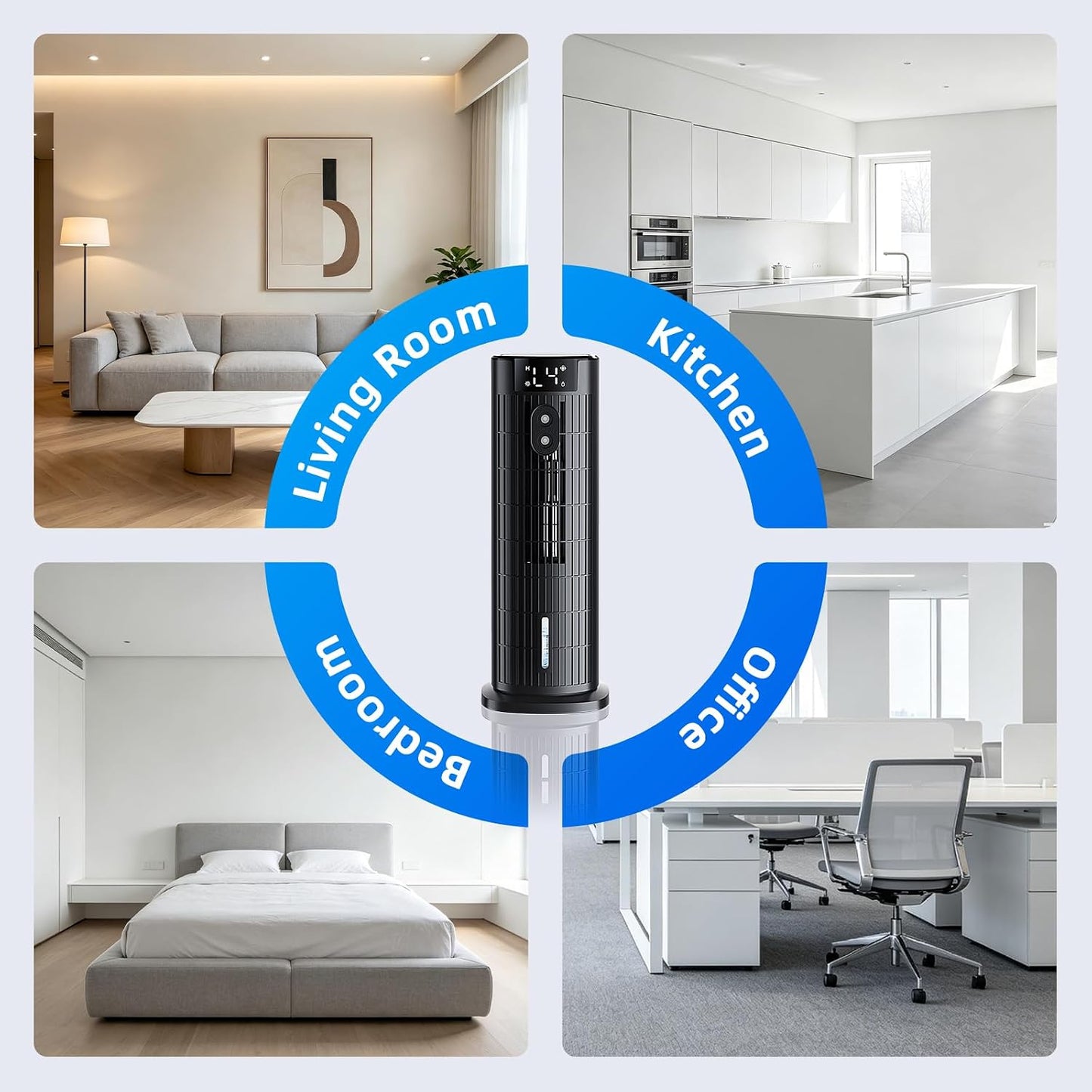 Climatiseur Mobile Sans Évacuation (<30 DB), Moteur CC Amélioré 2026, Ventilation Puissante 7,5 M/s, Minuteur 10H, Oscillation 90° Et 4 Vitesses, Climatiseur Portable Avec Télécommande, Noir Dépoli