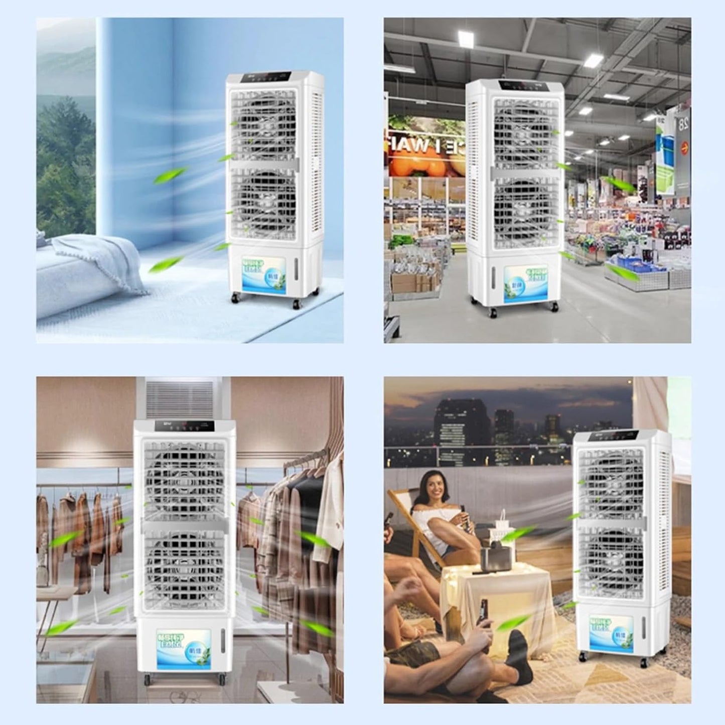 Refroidisseur D'air Tour, 300 W, Par évaporation, Avec Deux Ventilateurs Et Quatre Compartiments à Glace. Climatiseur Mobile Pour La Maison, La Chambre Ou Le Bureau, Rafraîchit Une