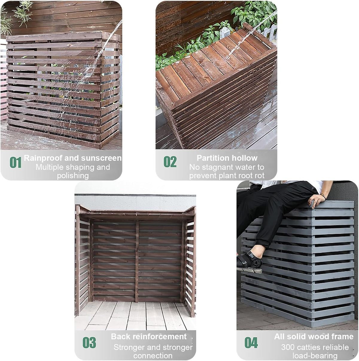 GENERIC Housse De Climatiseur Extérieur - Support En Bois Massif Et Fleur Pour Climatisation Portable -, Résistant Aux Intempéries, Design Décoratif (couleur : Bleu)