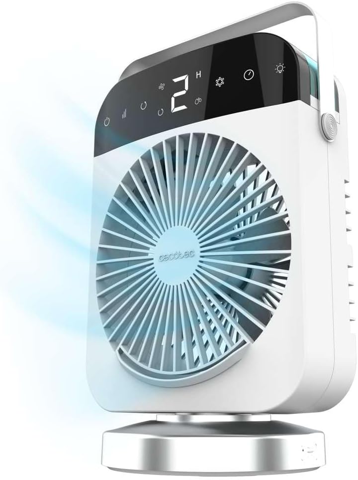  Cecotec Climatiseur Portatif EnergySilence 600 DeskChill Rotate, Capacité De 500 Ml, Contrôle Tactile, 4 Vitesses, Oscillation à 70°, Minuterie Et AutoOff, Éclairage LED