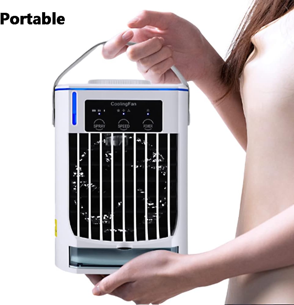  Mini Climatiseur Par évaporation De 500 Ml Avec Lumière Ambiante Bleue, 5 V 7 W, Climatiseur Portable à 3 Vitesses, Refroidisseur D'air Personnel Avec Humidificateur Pour Chambre, Bureau
