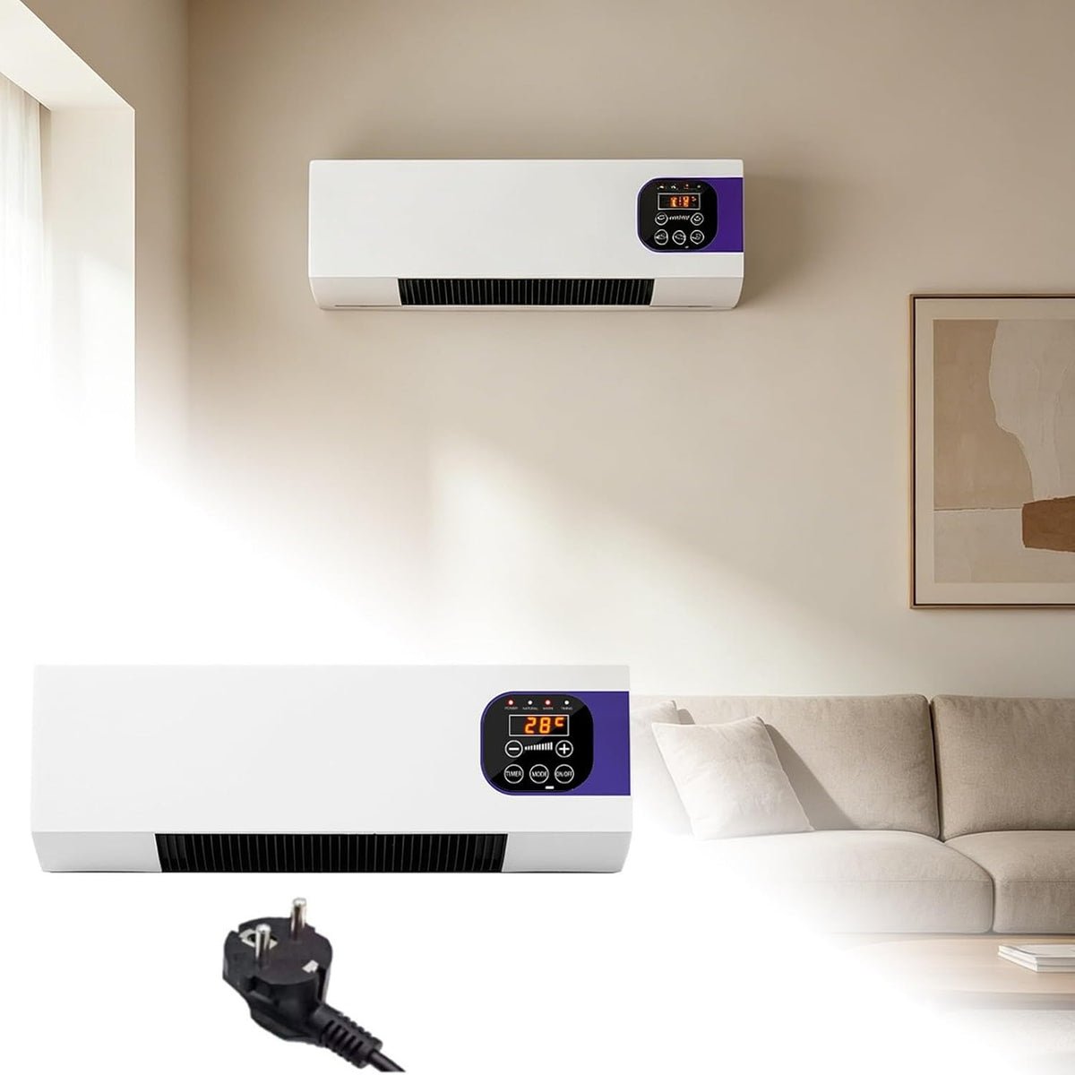  Générique Climatiseur,Ventilateur Mural Avec Télécommande,Polyvalent Climatiseurs Portables Compacts,Climatiseur Mural Réversible Split,Sans Unité Extérieure,Température Constante Intelligente