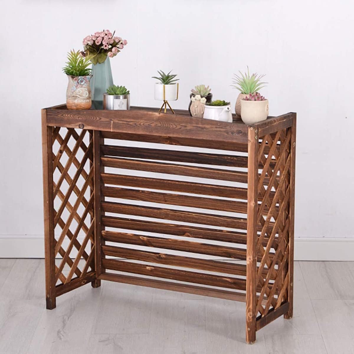  Housse De Protection Pour Climatiseur D'extérieur En Bois Massif, Support De Fleurs Pour Balcon En Bois, étagère De Rangement épaisse