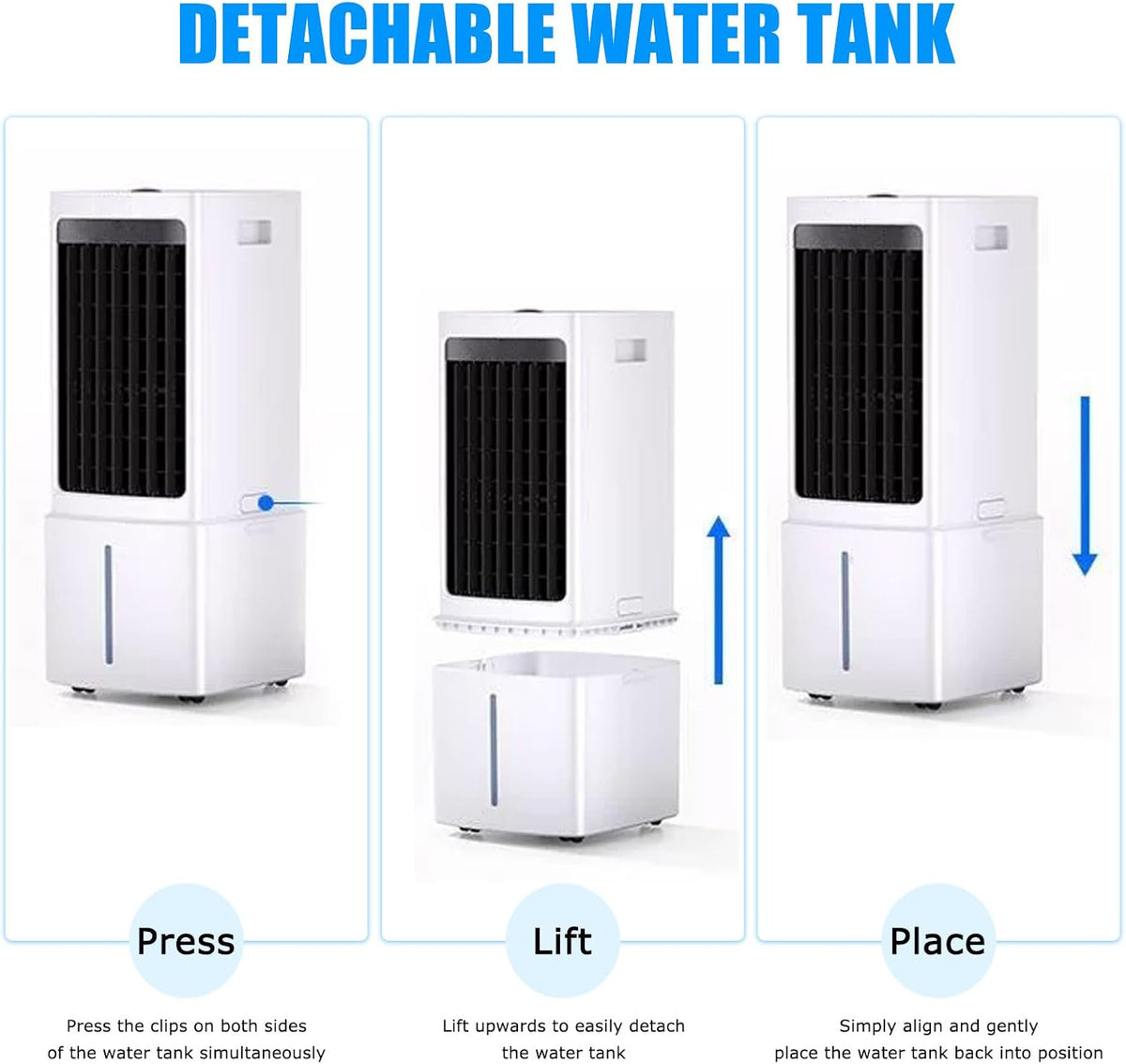  Climatiseur Mobile Portable De 12 L, 3 Vitesses, Ventilateur De Refroidissement Par évaporation Avec Réservoir D'eau Amovible, Télécommande, Minuterie De 7,5 H, Unité De Refroidissement Sur