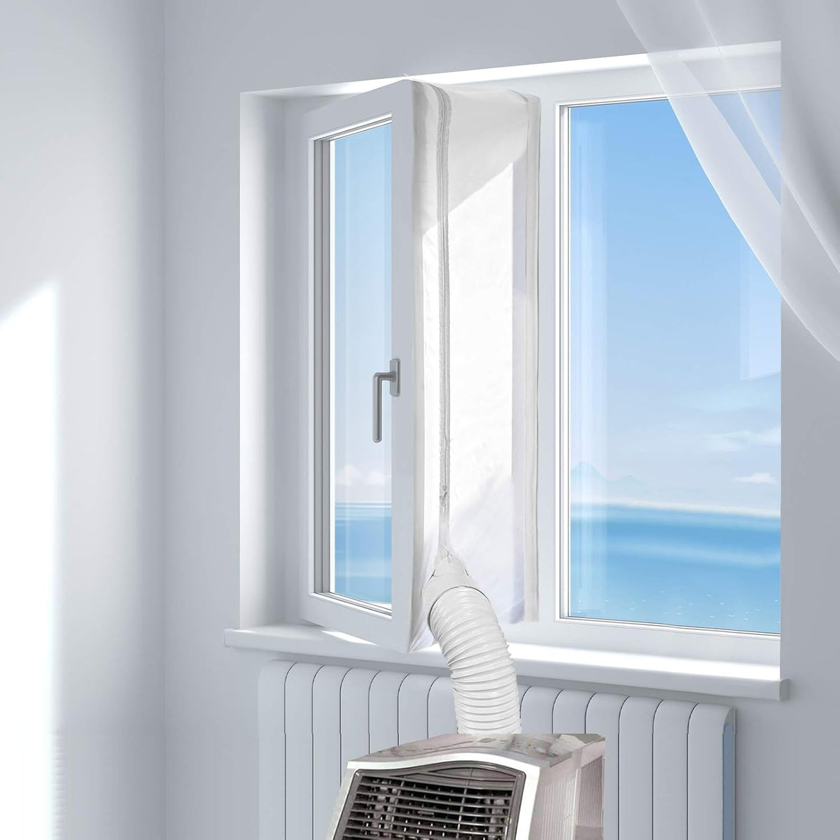  HOOMEE 400CM Tissu De Calfeutrage Pour Fenêtres Pour Climatiseur Mobile Et Sèche-Linge - Fonctionne Avec Toutes Les Unités De Climatisation Mobiles, Installation Facile