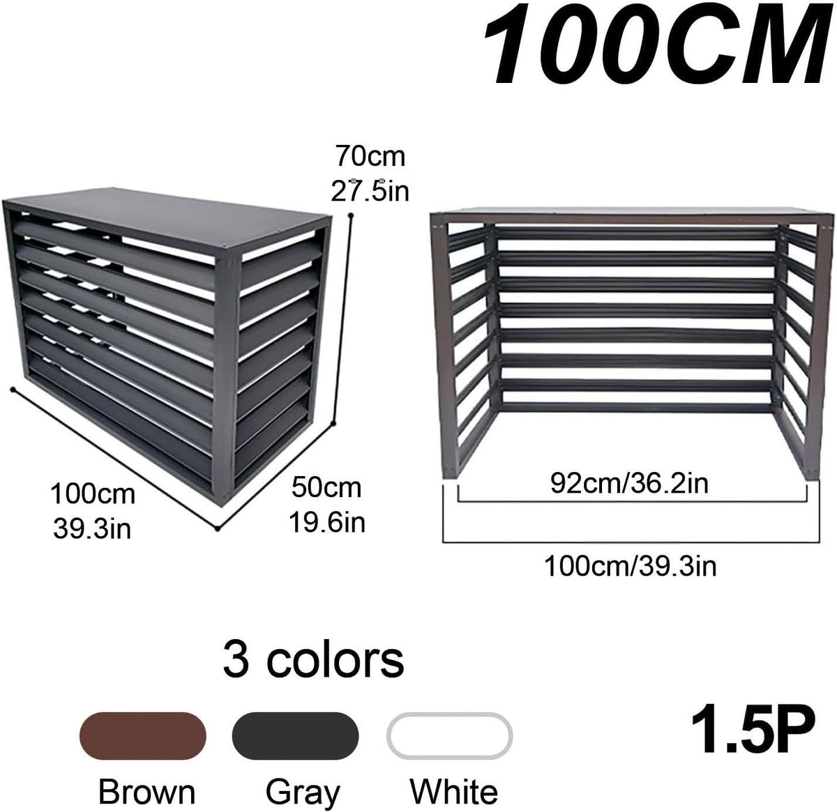 GENERIC Housse En Aluminium Pour Climatiseur Extérieur - Blanc - 100 Cm - Protège Les Unités De Climatisation - Poubelles - Sécurité Des Animaux Domestiques - Panneaux De Clôture D'isolation Des Feuilles.