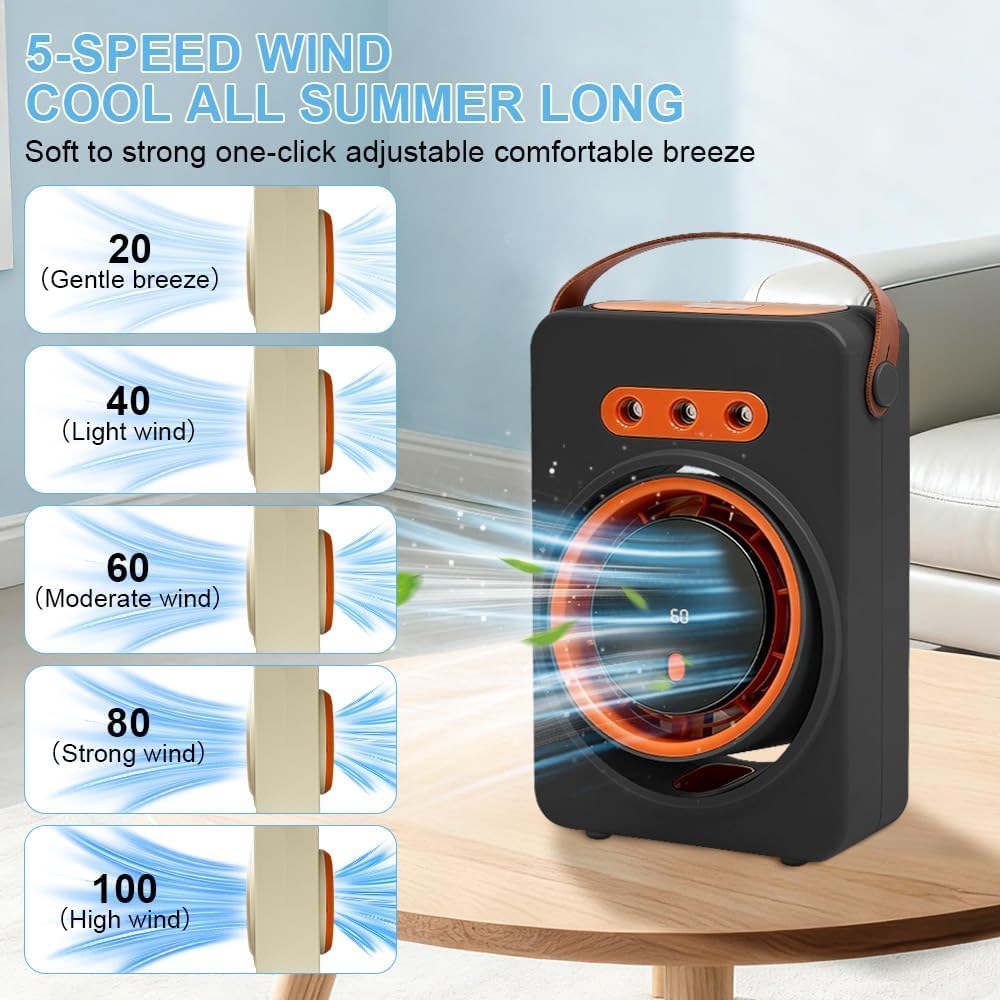  ZVD Ventilateur Climatiseur Silencieux Portable,Ventilateur Brumisateur Avec 5 Vitesses Et Minuterie, Brumisateur Ventilateur Bureau Rechargeable Usb Pour Maison,Voiture,Camping (Gris)