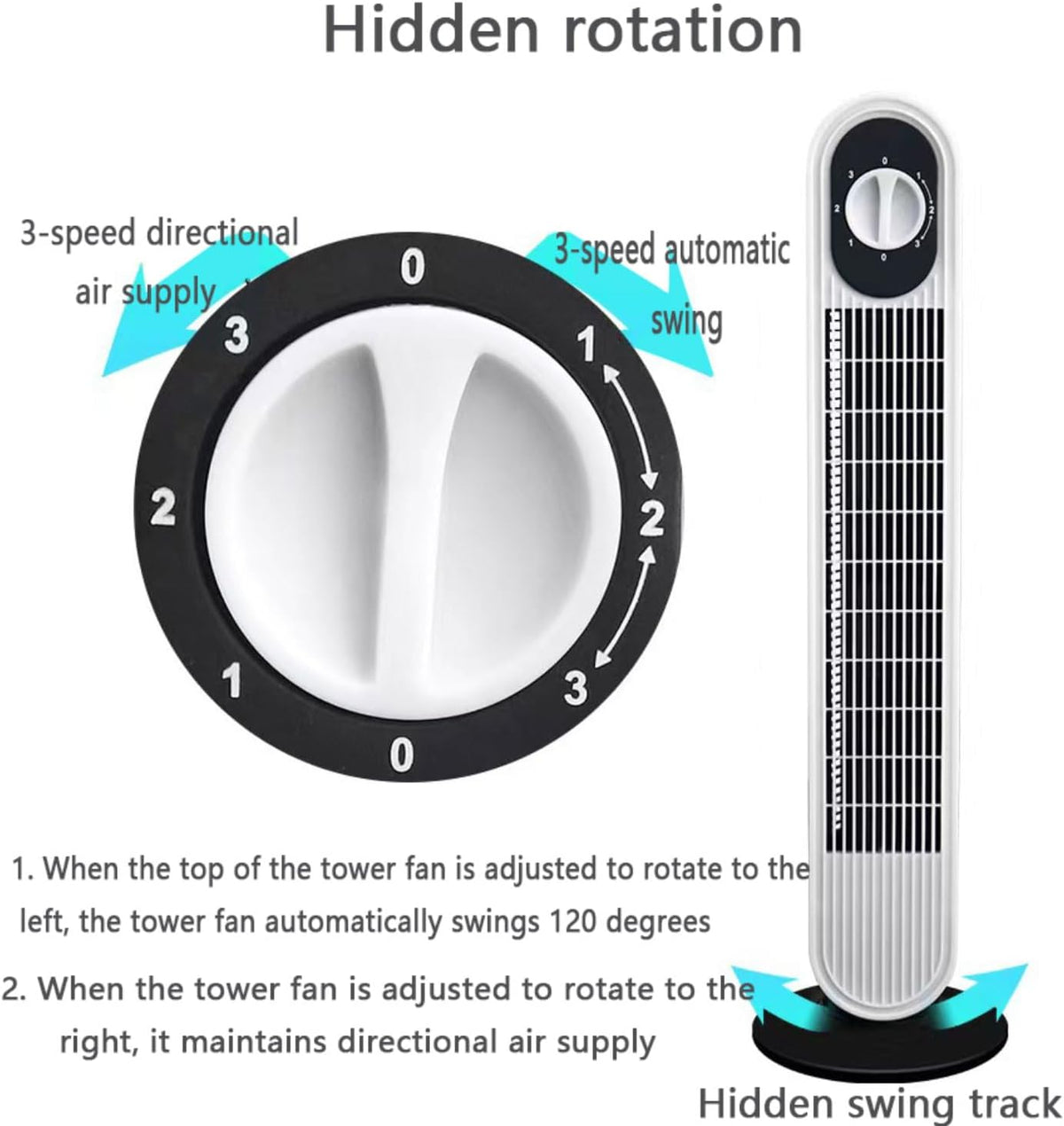  Ventilateur De Tour Sans Lame Silencieux 26ft/s Vitesse 30dB Bruit 80 Circulateur D'air Portable Oscillant Pour Le Camping De Bureau De Chambre Avec Poignée