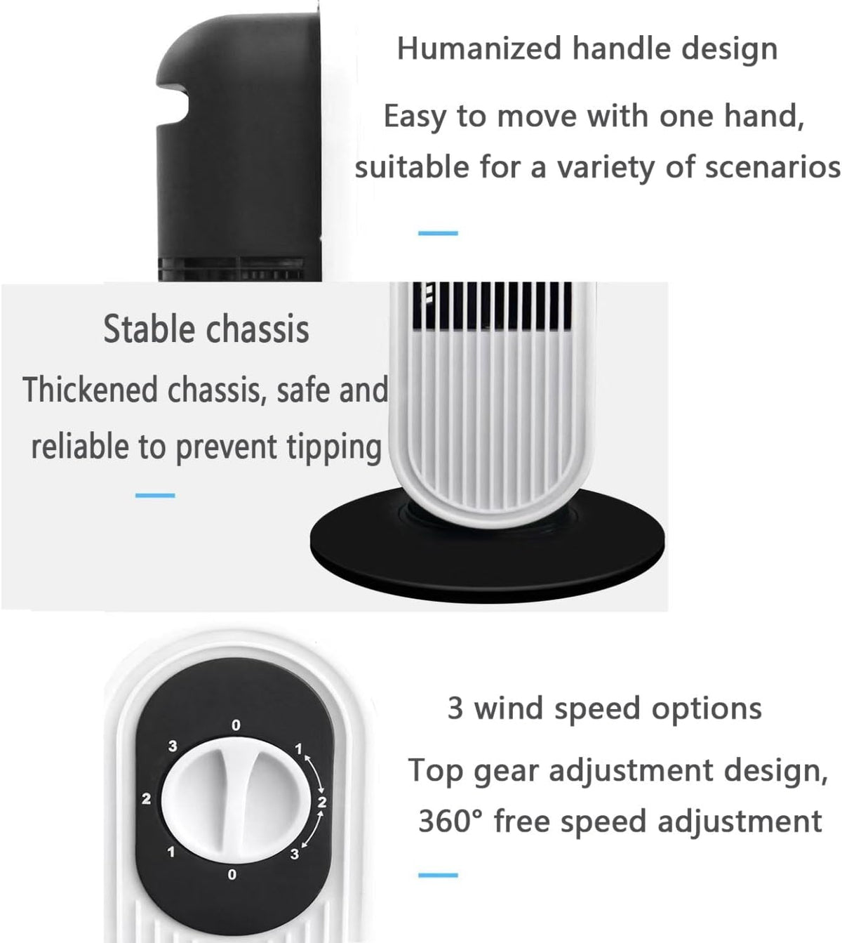  Ventilateur De Tour Sans Lame Silencieux 26ft/s Vitesse 30dB Bruit 80 Circulateur D'air Portable Oscillant Pour Le Camping De Bureau De Chambre Avec Poignée
