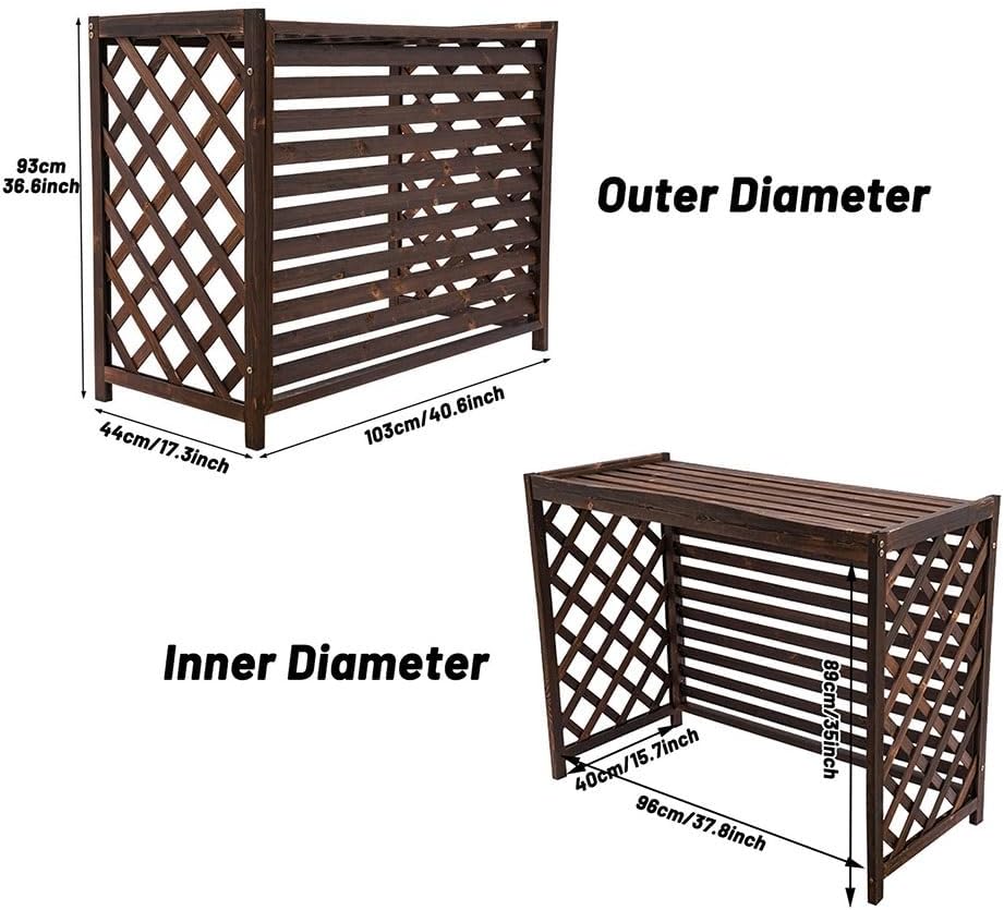  Housse De Climatiseur En Bois Avec Support Décoratif Pour Fleurs – Protection élégante Pour Unité Extérieure Et Grille De Protection Pour Climatiseurs Et Pompes à Chaleur