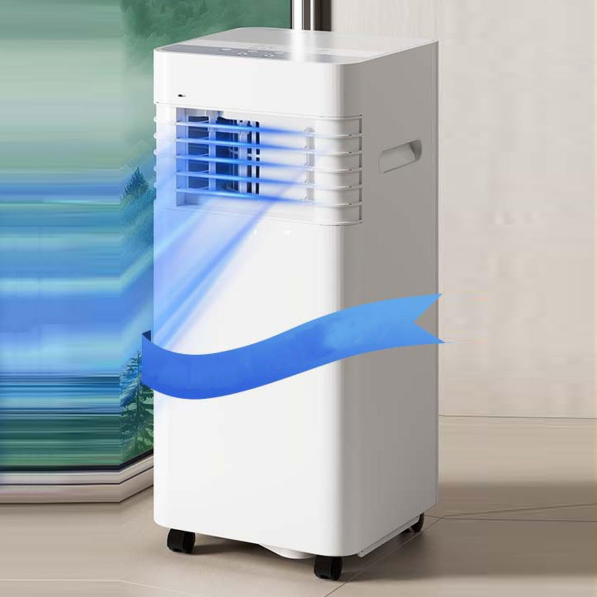 GENERIC Climatiseur Portable 8000 BTU AC Avec Ventilateur Frais, Minuterie 24 H, Kit De Fenêtre, 2 Vitesses, Oscillation à 120°, Couvre 300 M²