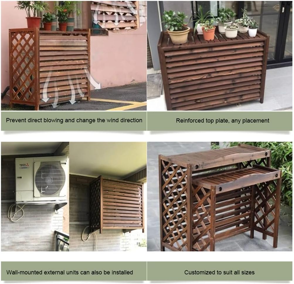  Housse De Protection En Bois Massif Pour Climatiseur D'extérieur Et Support De Fleurs Pour Balcon - Résistant Aux Intempéries Et à La Corrosion - 85 X 35 X 75 Cm