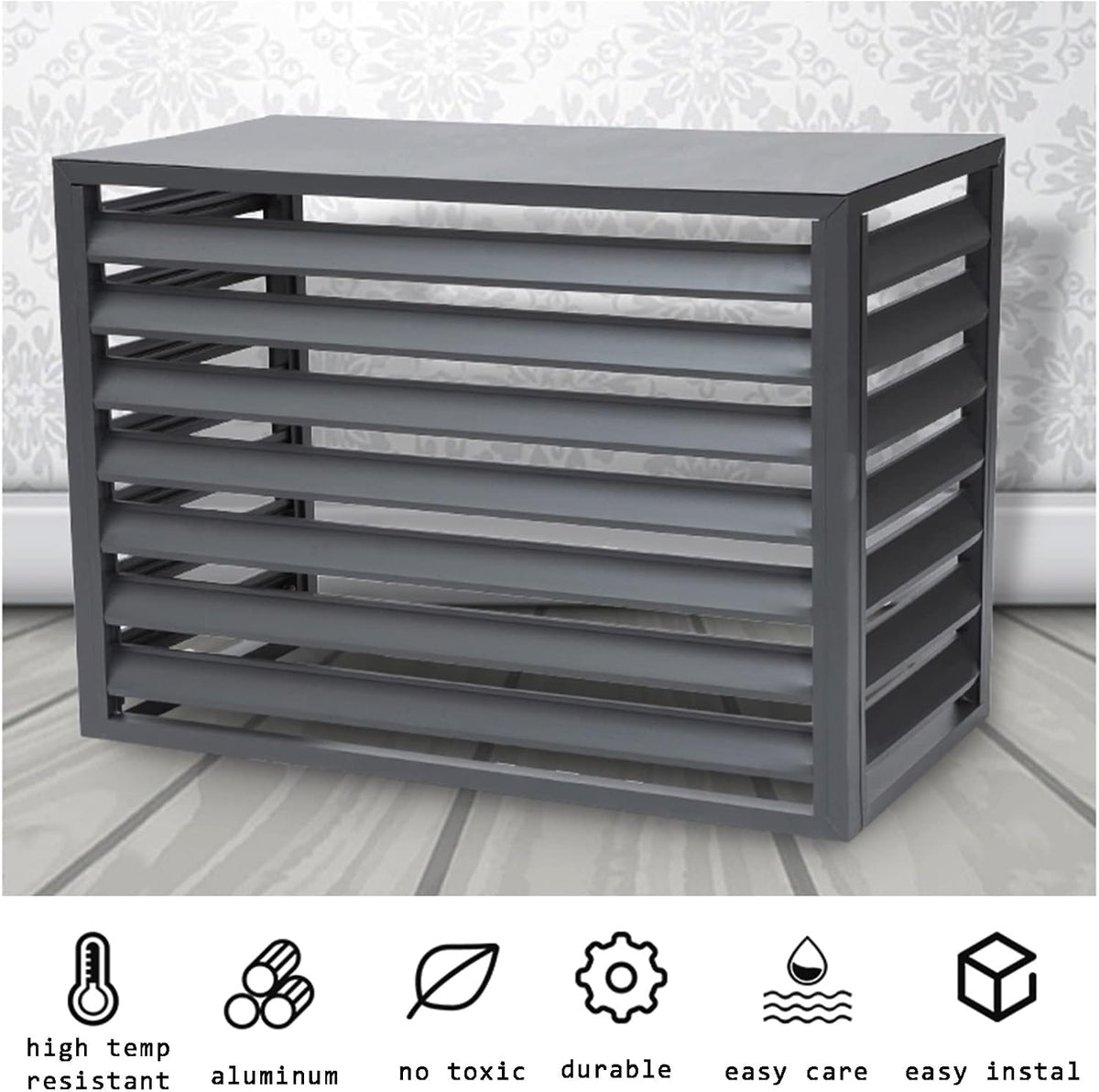 GENERIC Écran De Clôture Pour Climatiseur Extérieur - Volets En Alliage D'aluminium Et Support De Fleurs - Couvercle En Métal Anti-corrosion Pour Unité Extérieure - Support élégant Pour Plantes - Marron A