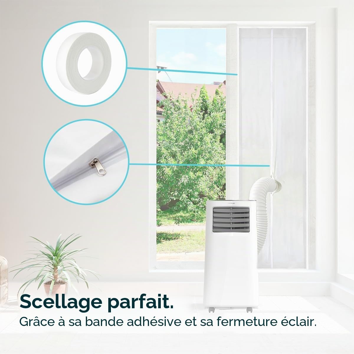  Cecotec Adaptateur Housse Isolante Universelle Pour Fenêtres Ou Portes Coulissantes Pour Climatiseur Portable 210x90cm, 100% Polyester, Isole De L’Extérieur, Fermeture Éclair Et Bande Adhésive