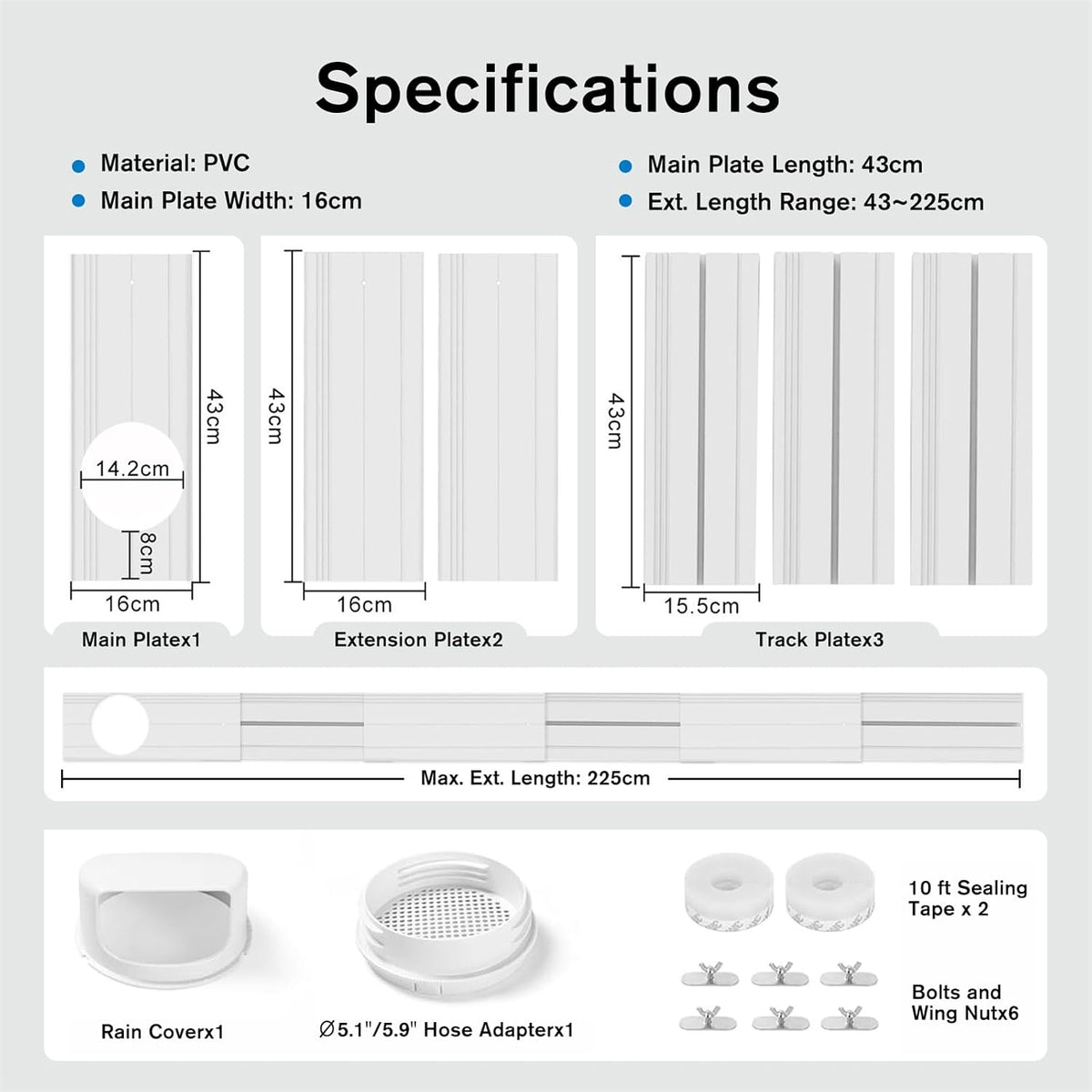  Kit Calfeutrage Climatiseur, Kit De Fenêtre Pour Climatiseur Mobile Avec Adapt Universel 13/15cm, Plaque Coulissante De Fenêtre Réglable Kit, Facile à Installer, Pas De Perçage