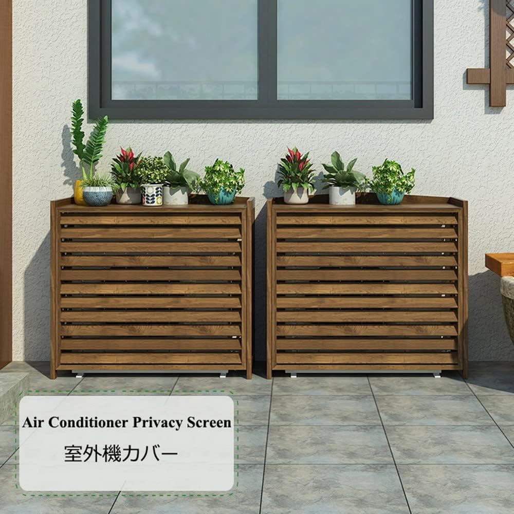  Housse De Protection Pour Climatiseur D'extérieur En Bois Marron, 110 X 50 X 85 Cm, Résistante Aux Intempéries, Support De Plantes De Jardin élégant Et Design élégant