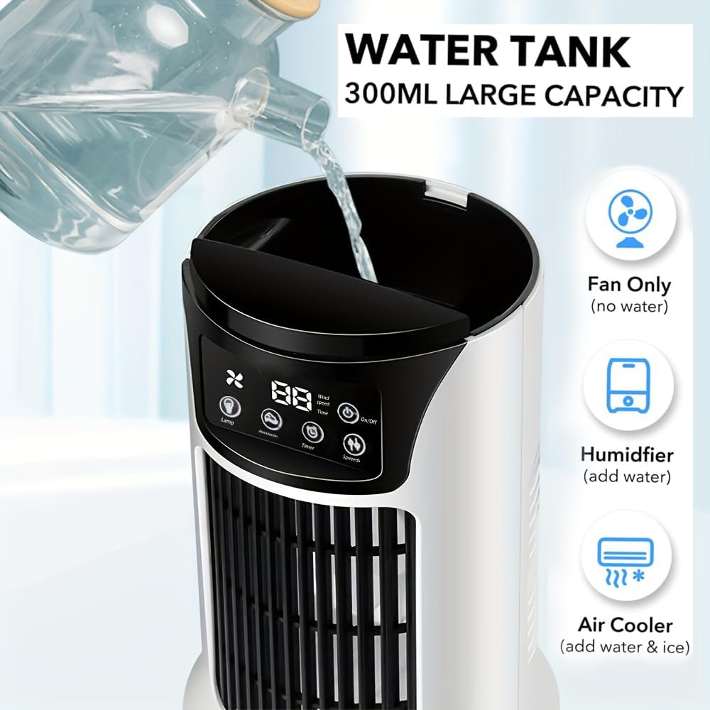  Climatiseur Portable Humidificateur D'air Ventilateur Lumière D'ambiance Refroidisseur USB Refroidisseur D'air Climatiseur, Fonction 3 En 1, Refroidisseur Essentiel De Bureau Domestique USB