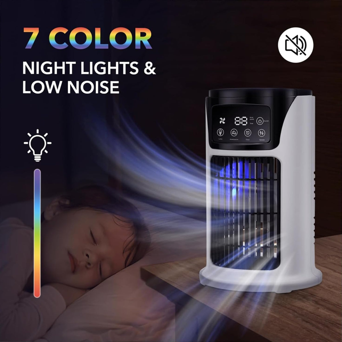  Climatiseur Portable Humidificateur D'air Ventilateur Lumière D'ambiance Refroidisseur USB Refroidisseur D'air Climatiseur, Fonction 3 En 1, Refroidisseur Essentiel De Bureau Domestique USB