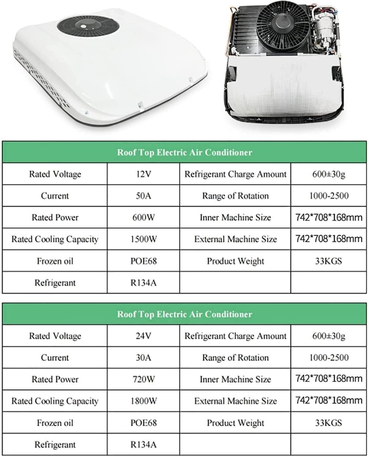  Climatiseur 12/24 Volts DC, Montage Sur Le Toit, Sans Conduit, Refroidissement, Alimenté Directement,White-12V