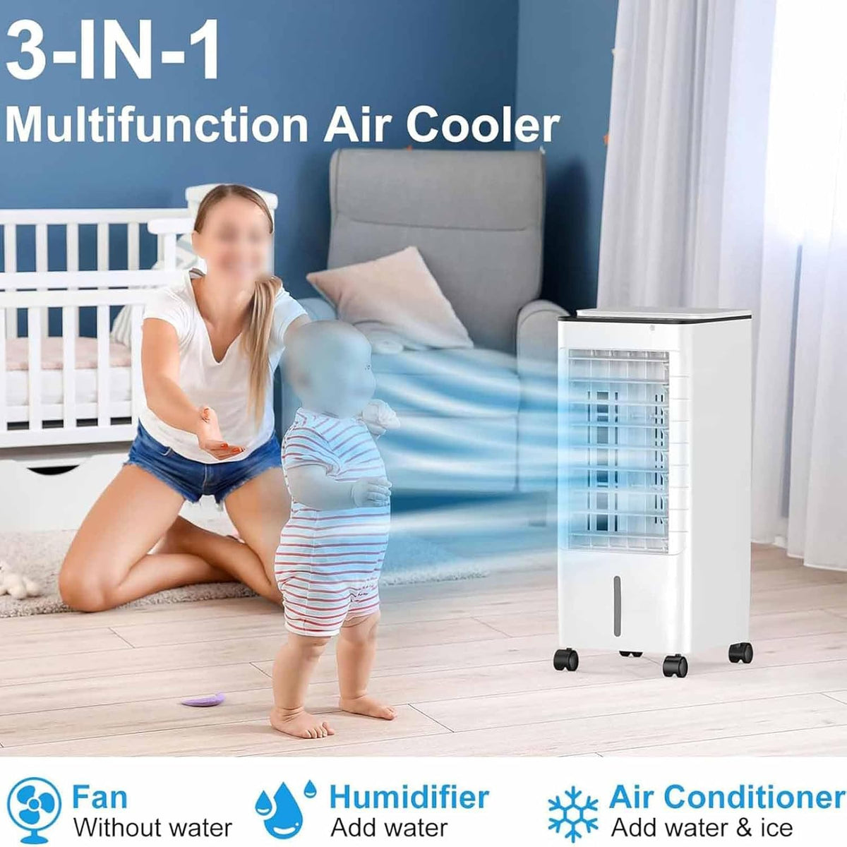 GENERIC Refroidisseur D'air Par évaporation, Ventilateur Oscillant à 90° Avec Télécommande, Minuterie 15h, 3 Vitesses Et 3 Modes, Grand Réservoir, Pour Chambre à Coucher Et Bureau
