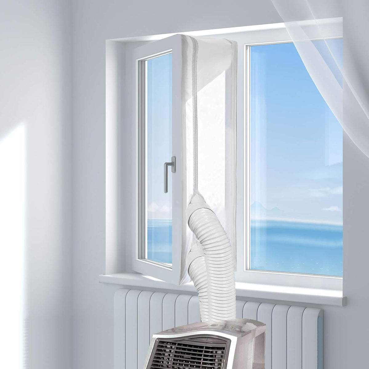  HOOMEE 400CM Tissu De Calfeutrage Pour Fenêtres Pour Climatiseur Mobile Et Sèche-Linge - Fonctionne Avec Toutes Les Unités De Climatisation Mobiles, Installation Facile