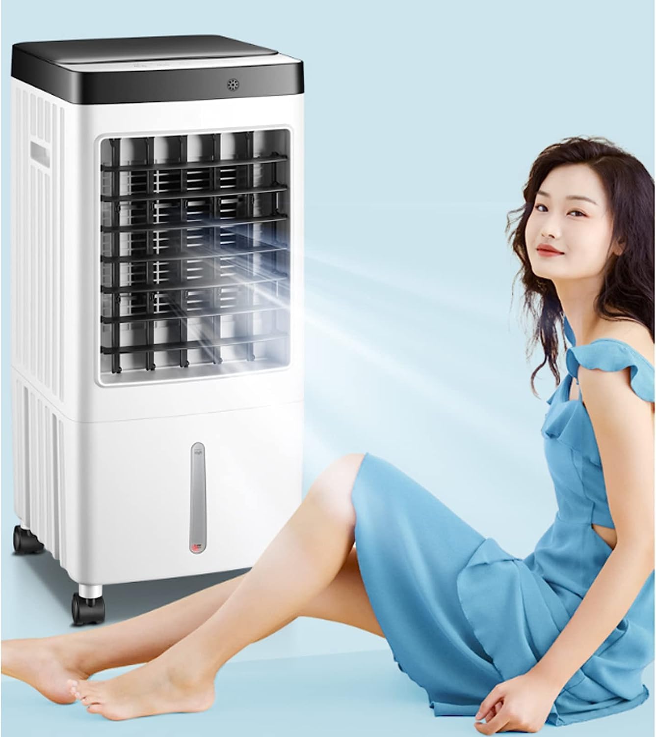 GENERIC Refroidisseur D'air Portable, 3 Vitesses Et 7H Minuterie, Ventilateur Oscillant à 60 ° Avec Humidificateur, Fonctionnement Silencieux Pour Le Bureau à Domicile, Roues Easy Mobili, Refroidisseur Sans V