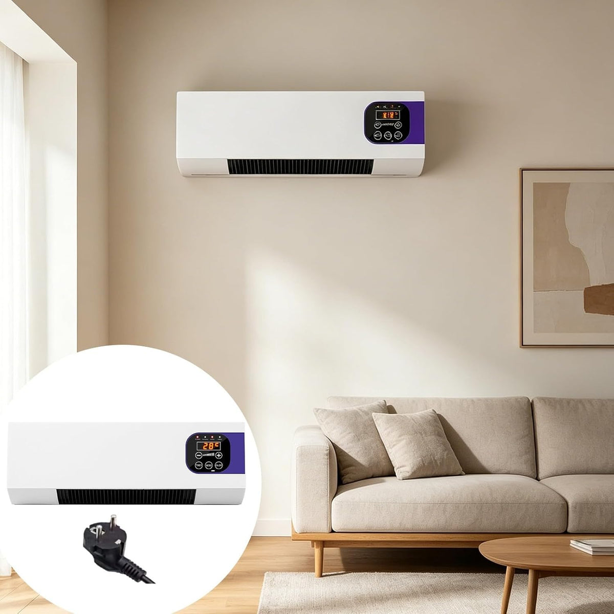 Générique Climatiseur,Ventilateur Mural Avec Télécommande,Polyvalent Climatiseurs Portables Compacts,Climatiseur Mural Réversible Split,Sans Unité Extérieure,Température Constante Intelligente