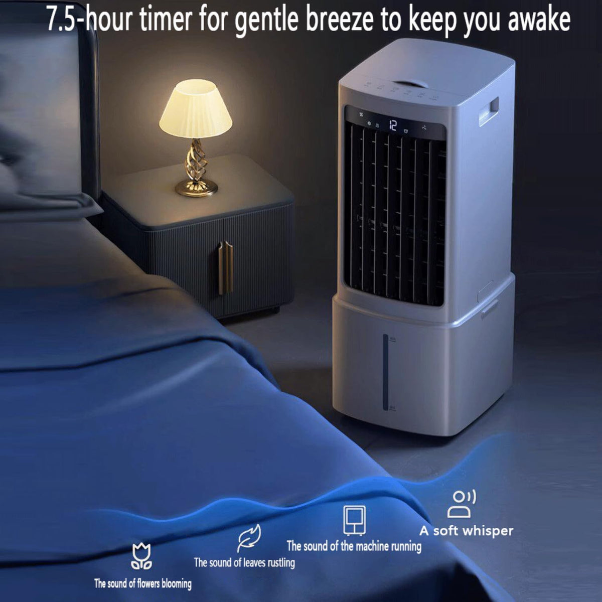 GENERIC Refroidisseur D'air évaporatif Portable Avec Réservoir D'eau 12L Et 2 Packs De Glace 60W Efficace énergétique 3 Vitesses 90° Oscillation 35dB Unité De Refroidissement De Ventilateur D'économie D'espac