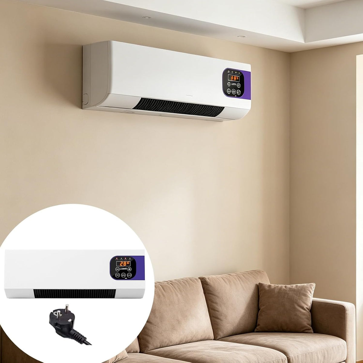  Générique Climatiseur,Ventilateur Mural Avec Télécommande,Polyvalent Climatiseurs Portables Compacts,Climatiseur Mural Réversible Split,Sans Unité Extérieure,Température Constante Intelligente