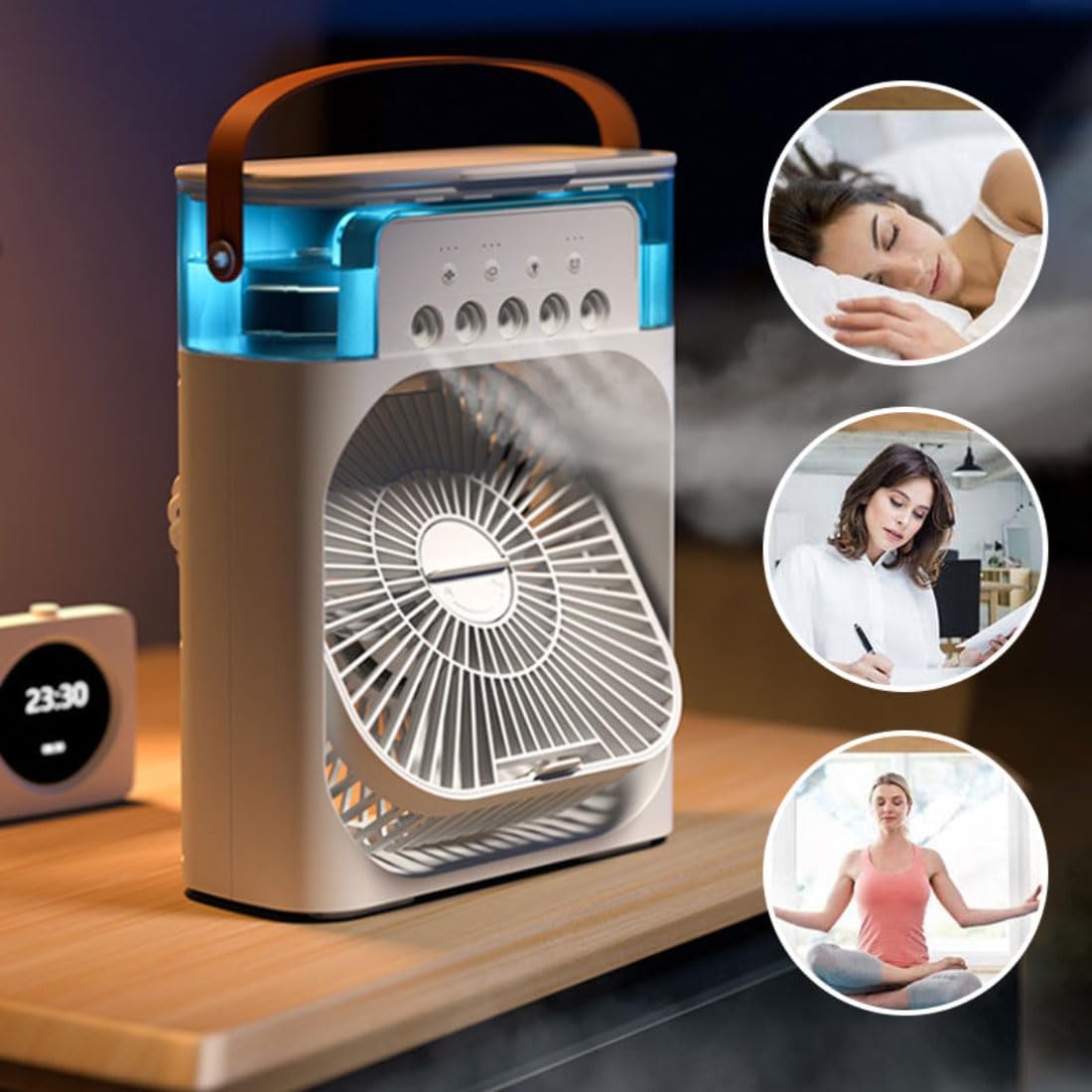  3 In 1 Air Cooler, Climatisation Mobile Ventilateur Portable, Climatiseur Portable, Climatiseur Mobile Silencieux, Mini Ventilateur Humidificateur, Mini Rafraîchisseurs D'air Par évaporation (Noir)