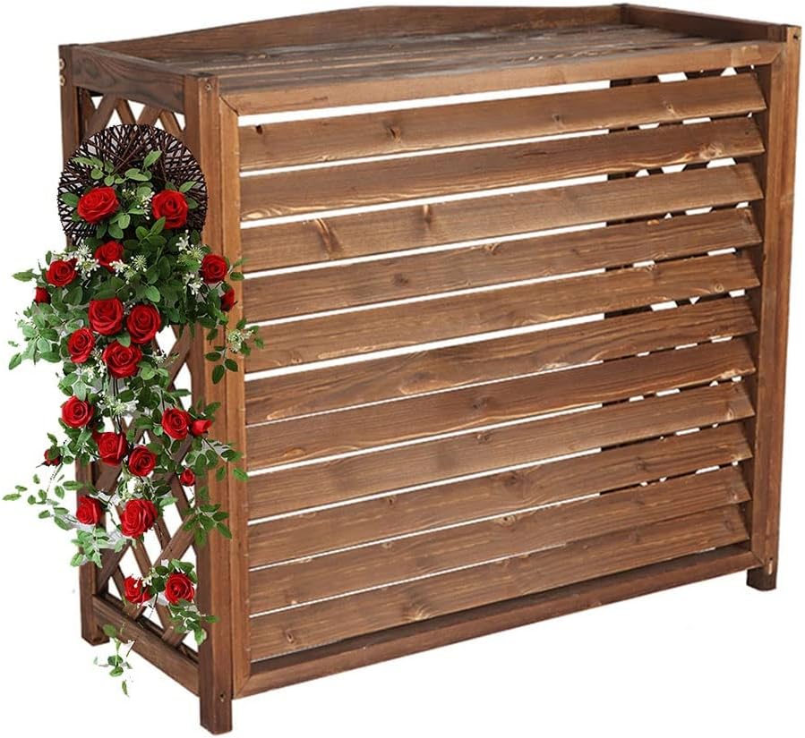 GENERIC Housse De Protection Imperméable En Bois Massif Pour Climatiseur - Clôture Extérieure - Support De Fleurs En Bois Et Grille De Persienne (L 110 X 50 X 85 Cm)