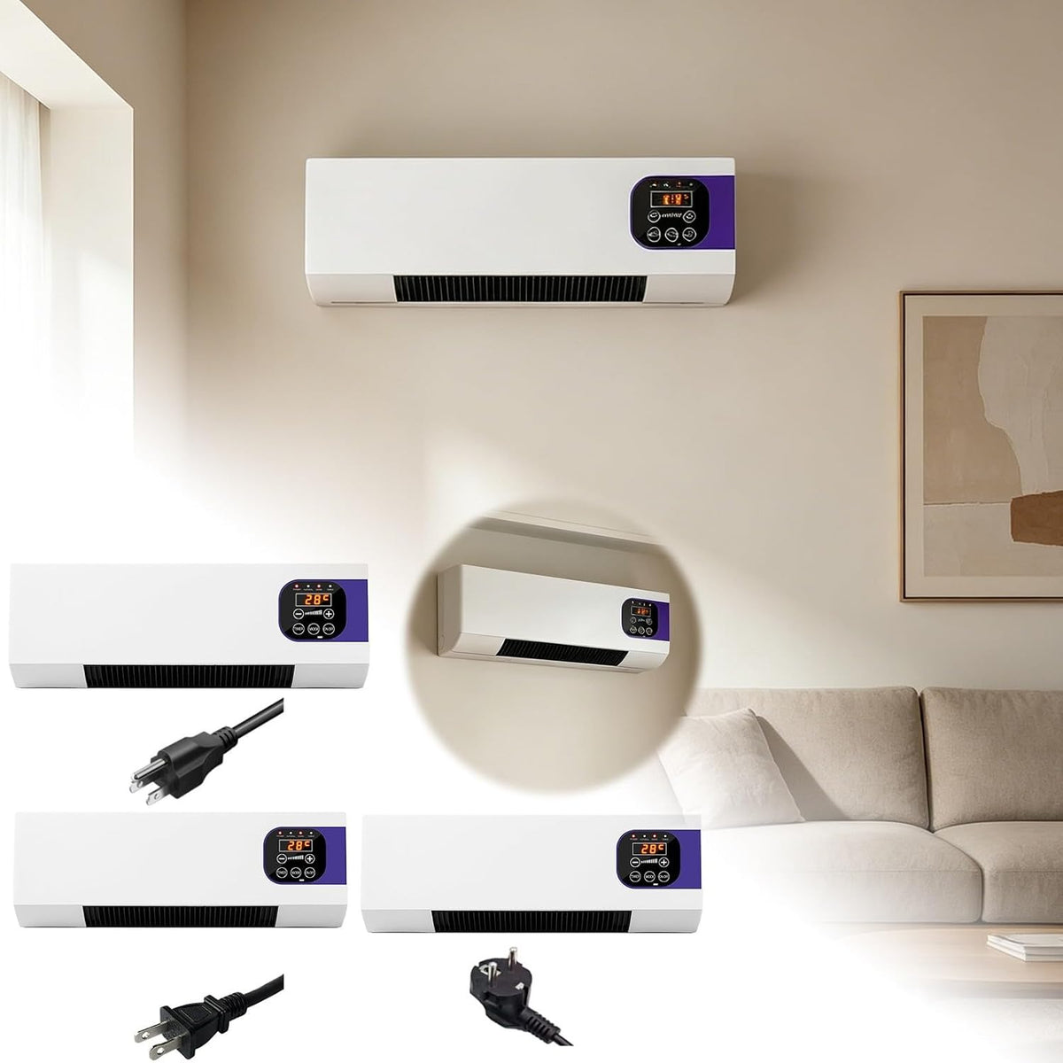  Générique Climatiseur,Ventilateur Mural Avec Télécommande,Polyvalent Climatiseurs Portables Compacts,Climatiseur Mural Réversible Split,Sans Unité Extérieure,Température Constante Intelligente