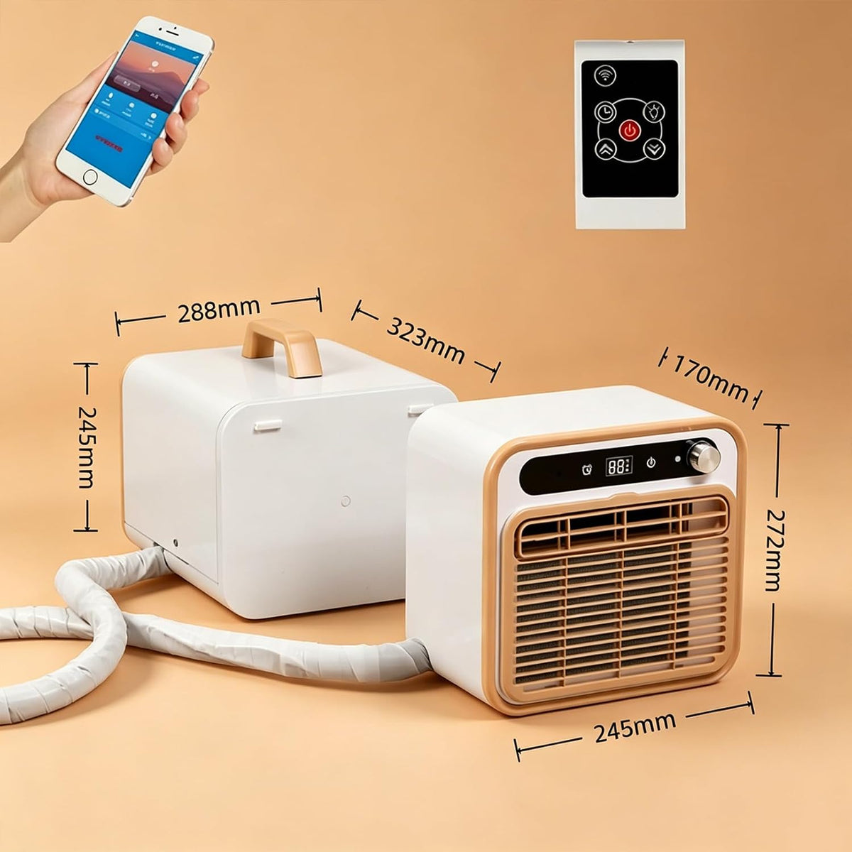 GENERIC Climatiseur Portable Sans Installation Pour Le Camping, Climatiseur Split 1500W Avec Tuyau De 2 M – Minuterie 12H Et Contrôle WiFi/télécommande, Climatiseur Pour Tente, Camion, Camping-Car, Garage