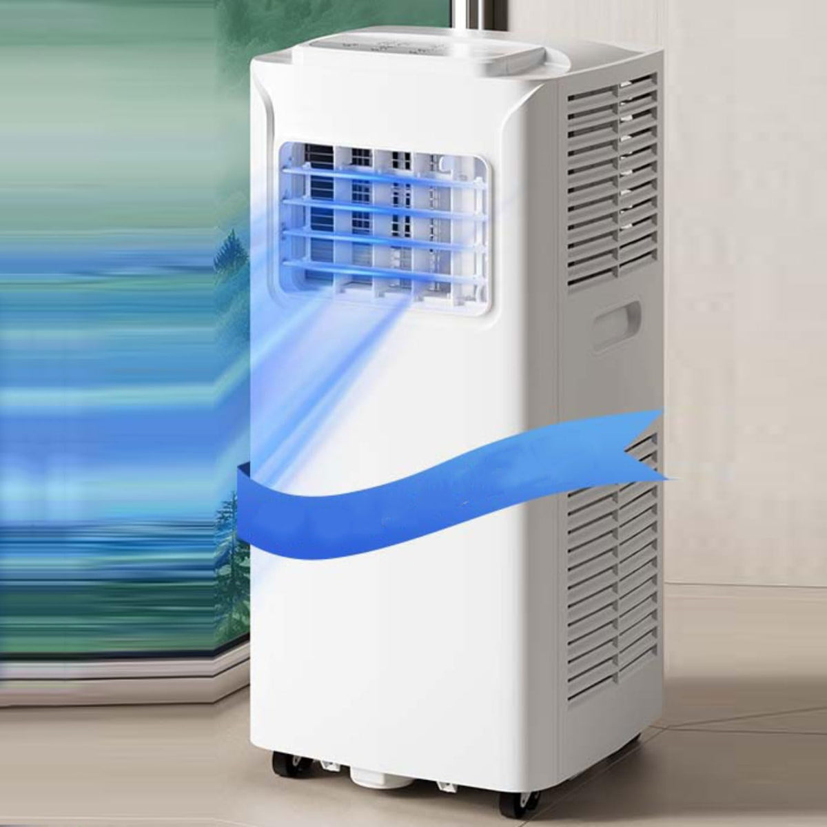 GENERIC Climatiseur Portable 8000 BTU AC Avec Ventilateur Frais, Minuterie 24 H, Kit De Fenêtre, 2 Vitesses, Oscillation à 120°, Couvre 300 M²