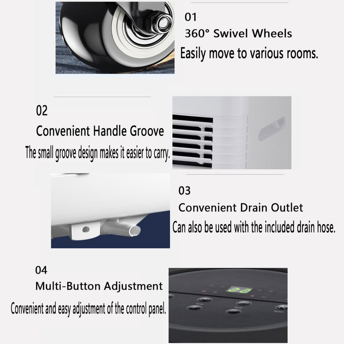 GENERIC Climatiseur Portable 8000 BTU AC Avec Ventilateur Frais, Minuterie 24 H, Kit De Fenêtre, 2 Vitesses, Oscillation à 120°, Couvre 300 M²