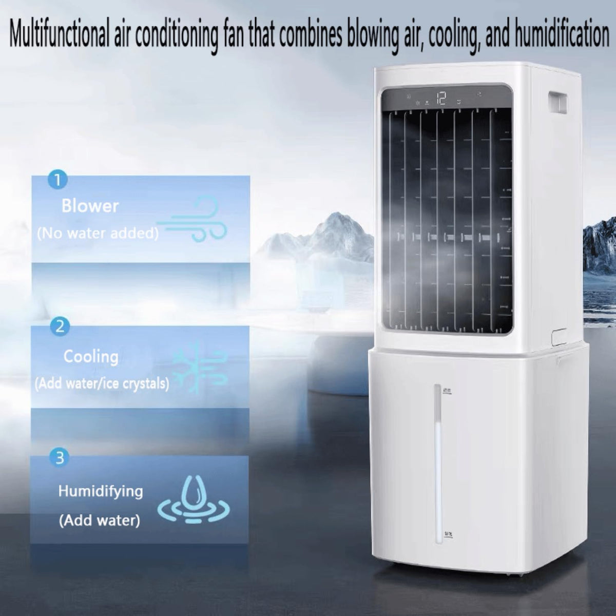 GENERIC Refroidisseur D'air évaporatif Portable Avec Réservoir D'eau 12L Et 2 Packs De Glace 60W Efficace énergétique 3 Vitesses 90° Oscillation 35dB Unité De Refroidissement De Ventilateur D'économie D'espac