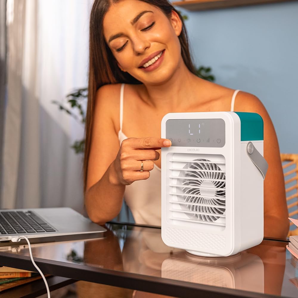  Cecotec Climatiseur Portatif EnergySilence 600 DeskChill Rotate, Capacité De 500 Ml, Contrôle Tactile, 4 Vitesses, Oscillation à 70°, Minuterie Et AutoOff, Éclairage LED