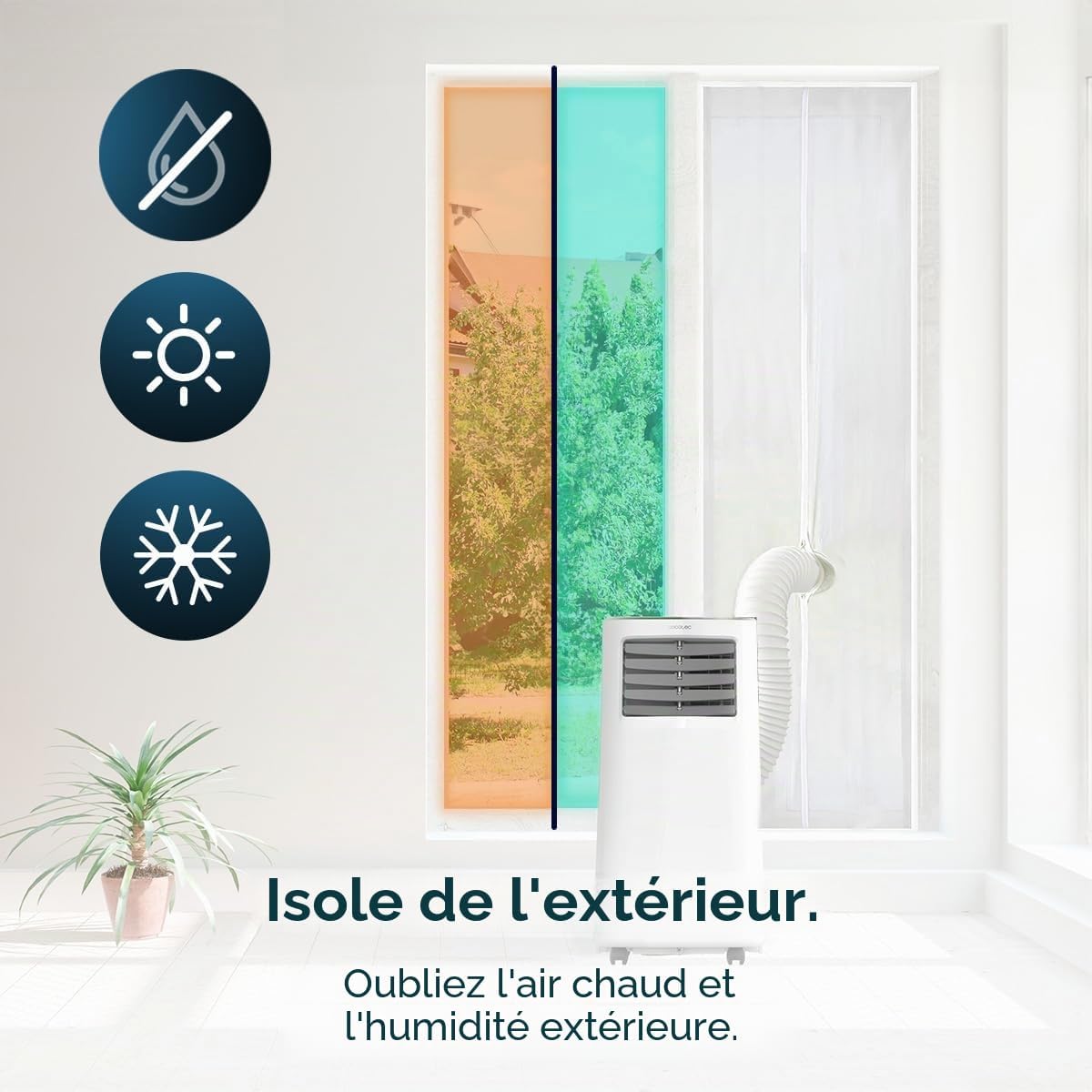  Cecotec Adaptateur Housse Isolante Universelle Pour Fenêtres Ou Portes Coulissantes Pour Climatiseur Portable 210x90cm, 100% Polyester, Isole De L’Extérieur, Fermeture Éclair Et Bande Adhésive