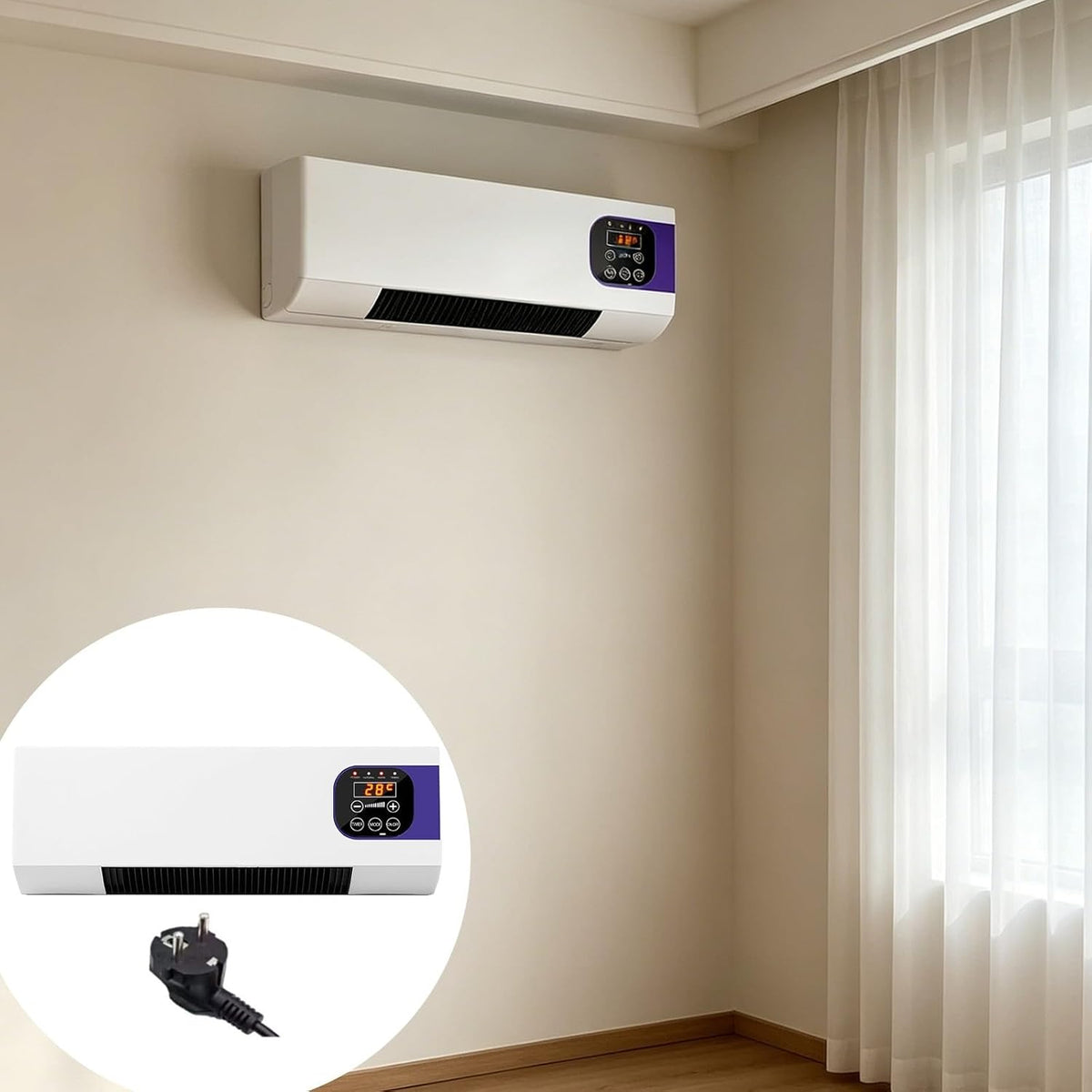  Générique Climatiseur,Ventilateur Mural Avec Télécommande,Polyvalent Climatiseurs Portables Compacts,Climatiseur Mural Réversible Split,Sans Unité Extérieure,Température Constante Intelligente