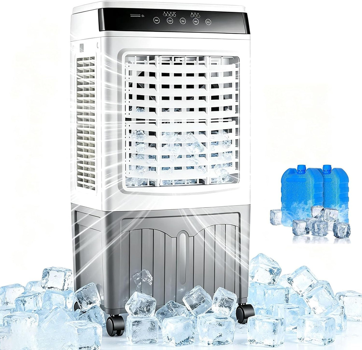 GENERIC Refroidisseur D'air Portable à évaporation De 2100 CFM, Avec Télécommande, Réservoir D'eau De 37 Litres, 3 Vitesses, 2 Blocs De Glace, Minuterie De 7,5 H, Oscillation Pour Intérieur Et Extérieur