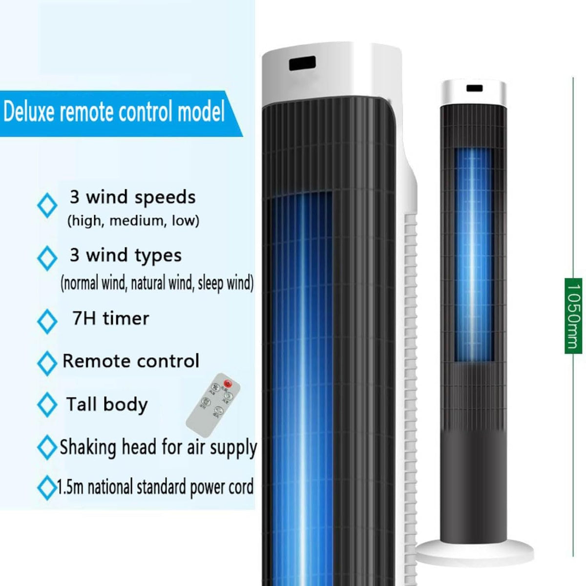 Climatiseur Portable Silencieux Ventilateur D'air Froid Qui Souffle De L'Air Froid Avec 3 Vitesses Et 3 Modes, Ventilateur Tour Sans Lames Oscillant à 80° Pour Chambre, Bureau à Domicile