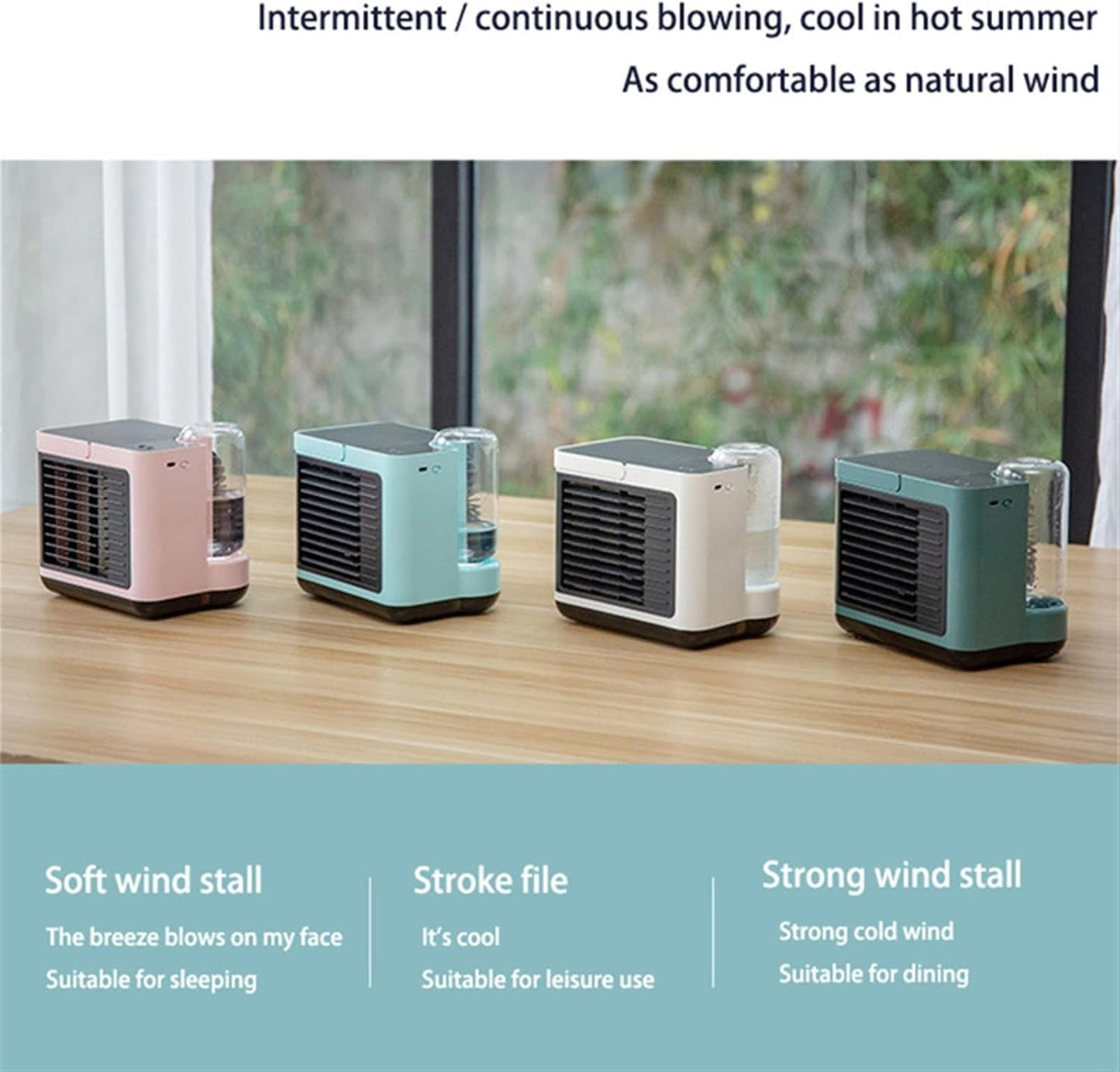  DieffematicKTY Climatiseur Mobile Air Conditioning Air Cooler Negative ION Air Cooler Mini Three-Speed Mode Cooling Fan Charging Home Desktop Air Conditioner (Color : Pink)