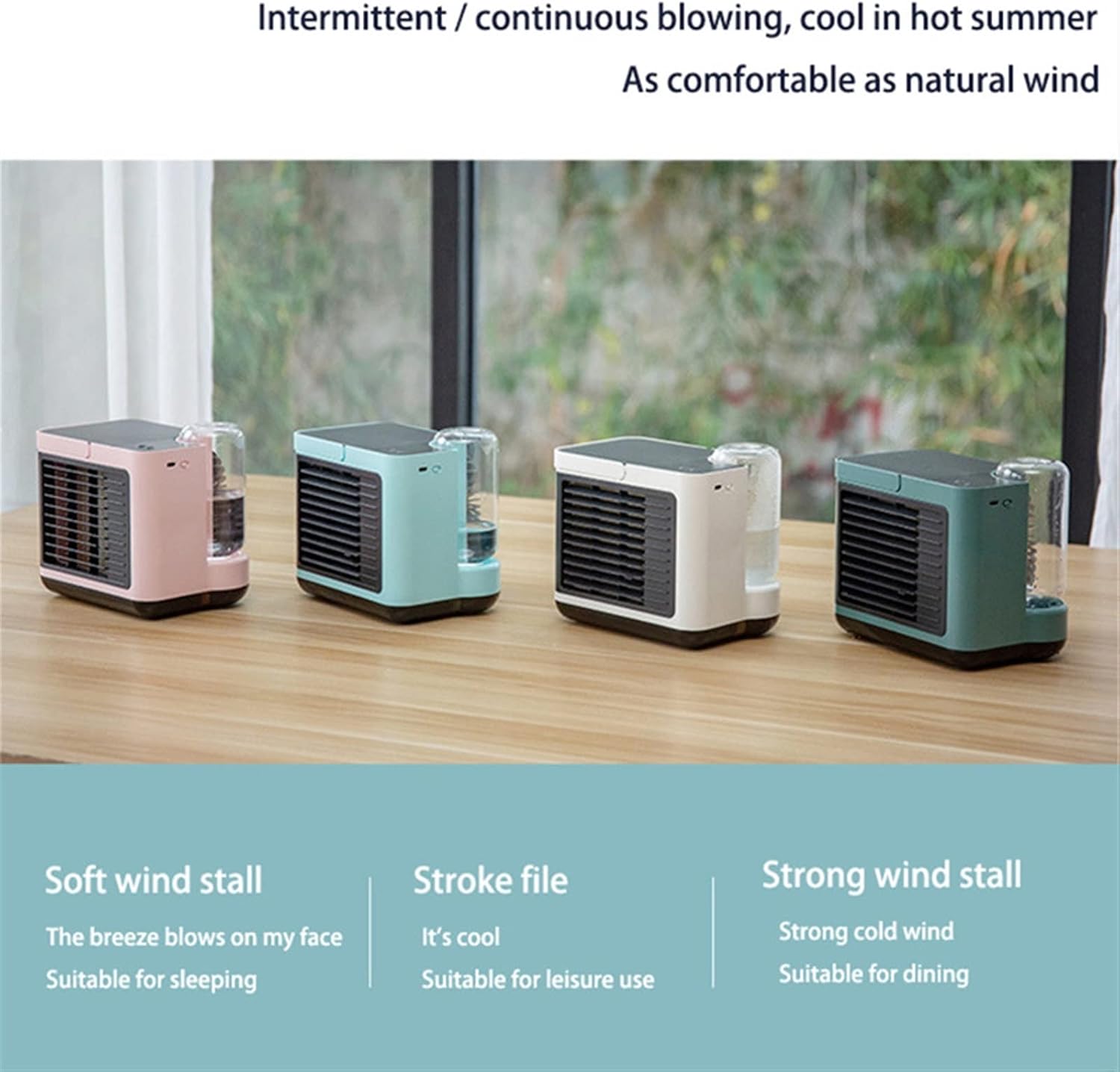  DieffematicKTY Climatiseur Mobile Air Conditioning Air Cooler Negative ION Air Cooler Mini Three-Speed Mode Cooling Fan Charging Home Desktop Air Conditioner (Color : Pink)