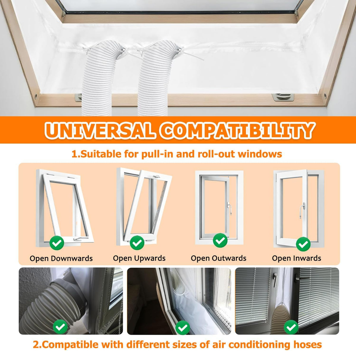  400CM Kit Calfeutrage Climatiseur, Joint De Fenêtre Climatisation Mobile, Tissu Hot Air Stop Fonctionne Avec Toutes Les Unités De Climatisation Mobiles